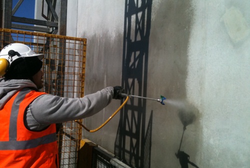 Protectosil BHN Silane treatment to precast concrete walls before application of Sto Lotusan
